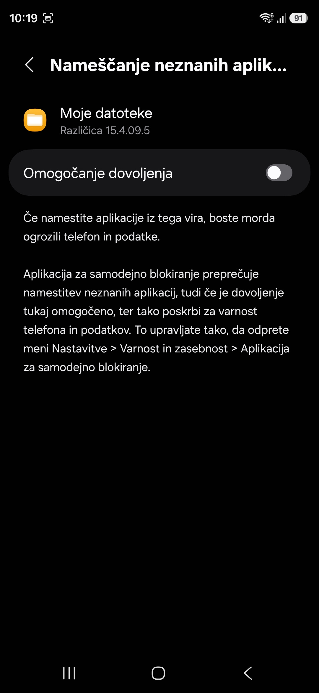 Dovoli namestitev iz tega vira — posnetek 2/2