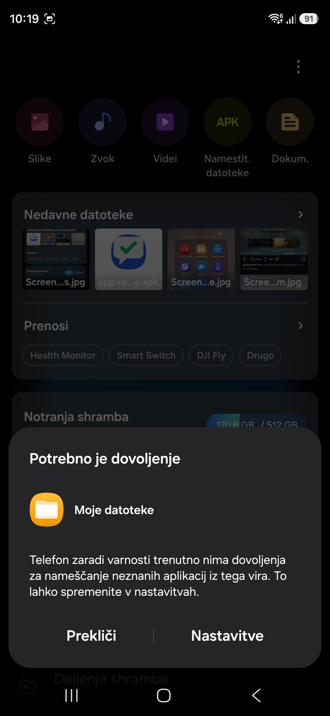 Dovoli namestitev iz tega vira — posnetek 1/2