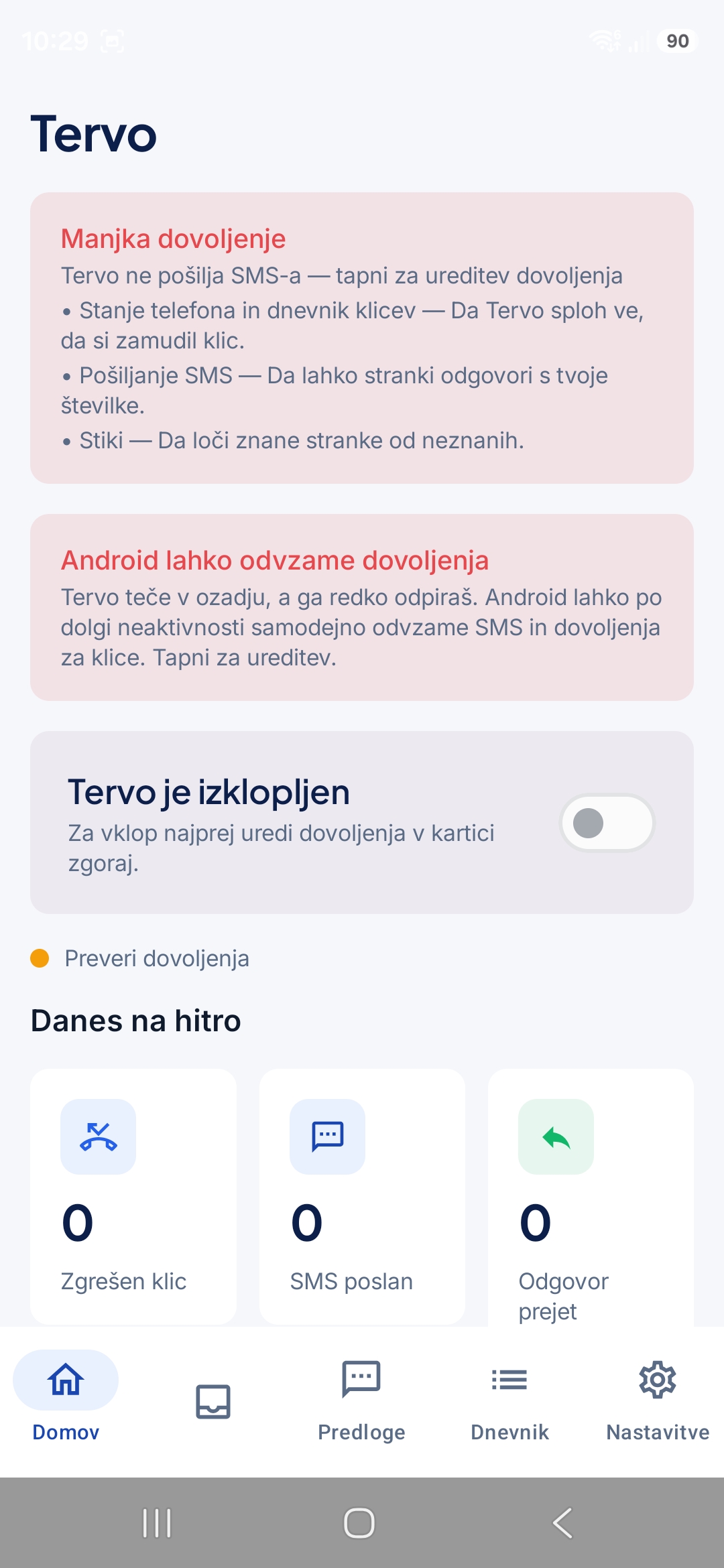Dovoli dostop do klicev, SMS in obvestil — posnetek 1/2