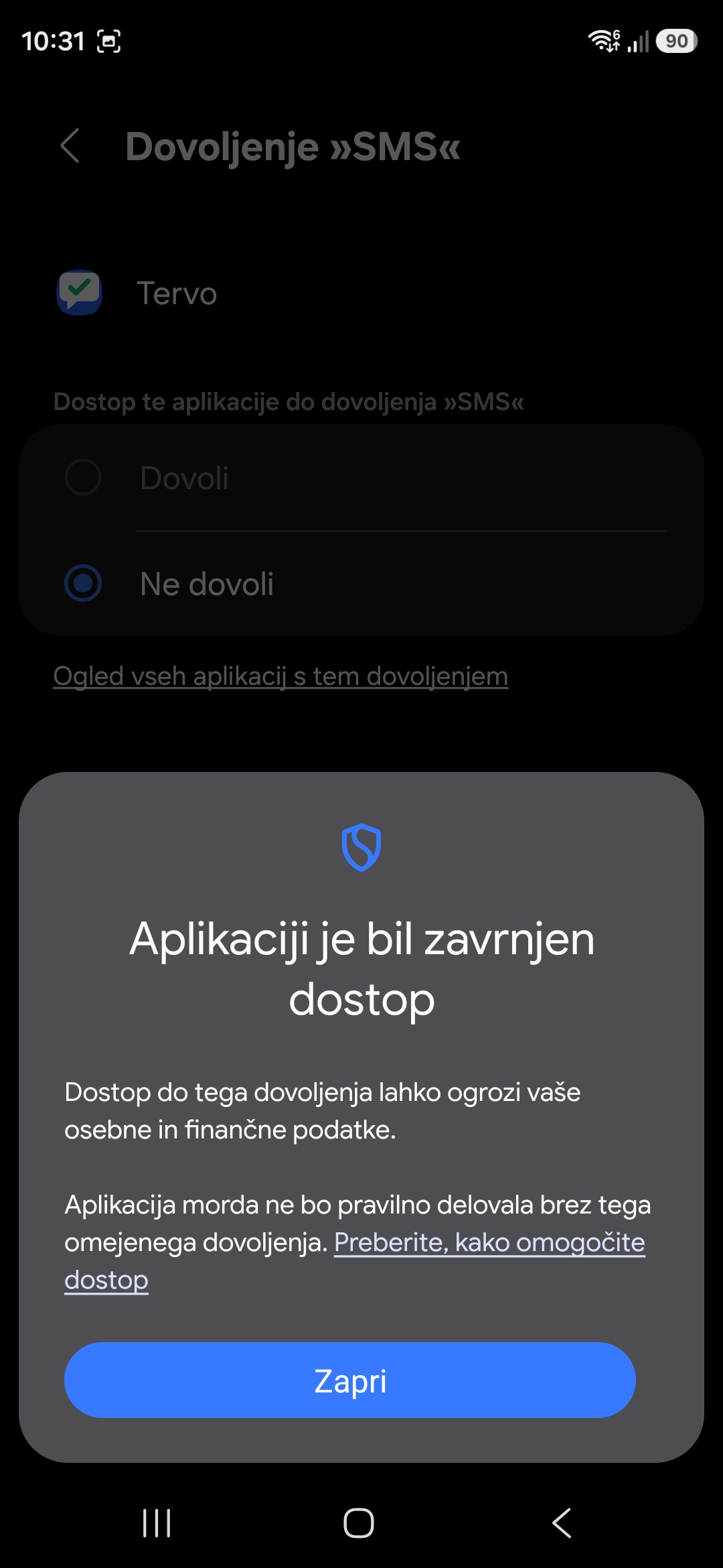 Dovoli omejene nastavitve — posnetek 1/3
