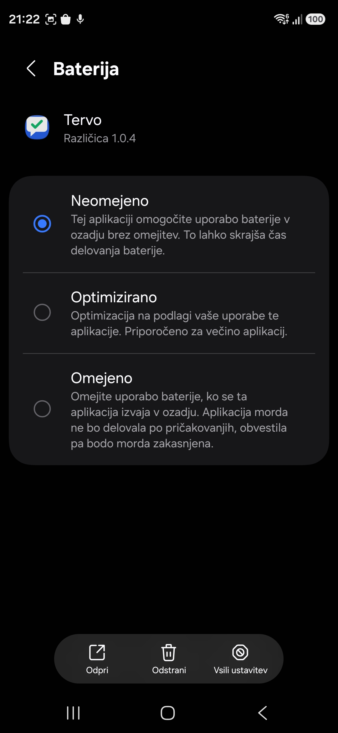 Izvzemi Tervo iz optimizacije baterije — posnetek 2/2